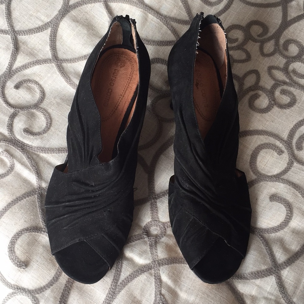 Corso Como Black Suede Peep Toe Shoes, Size 10